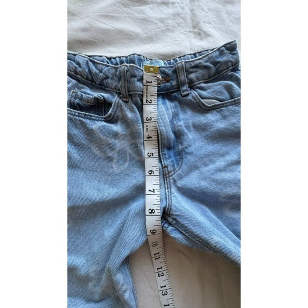 Primark Girls Floral Print Wide Leg Jeans Sz 7-8 Light Wash Demin Elastic Waist - Picture 7 of 11